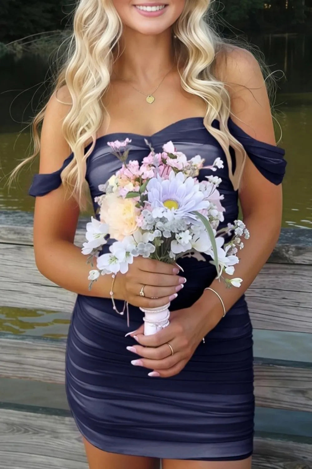 Off-the-Shoulder Ruched Mesh Homecoming Dress | Sweetheart Neckline Bodycon Short Prom Gown