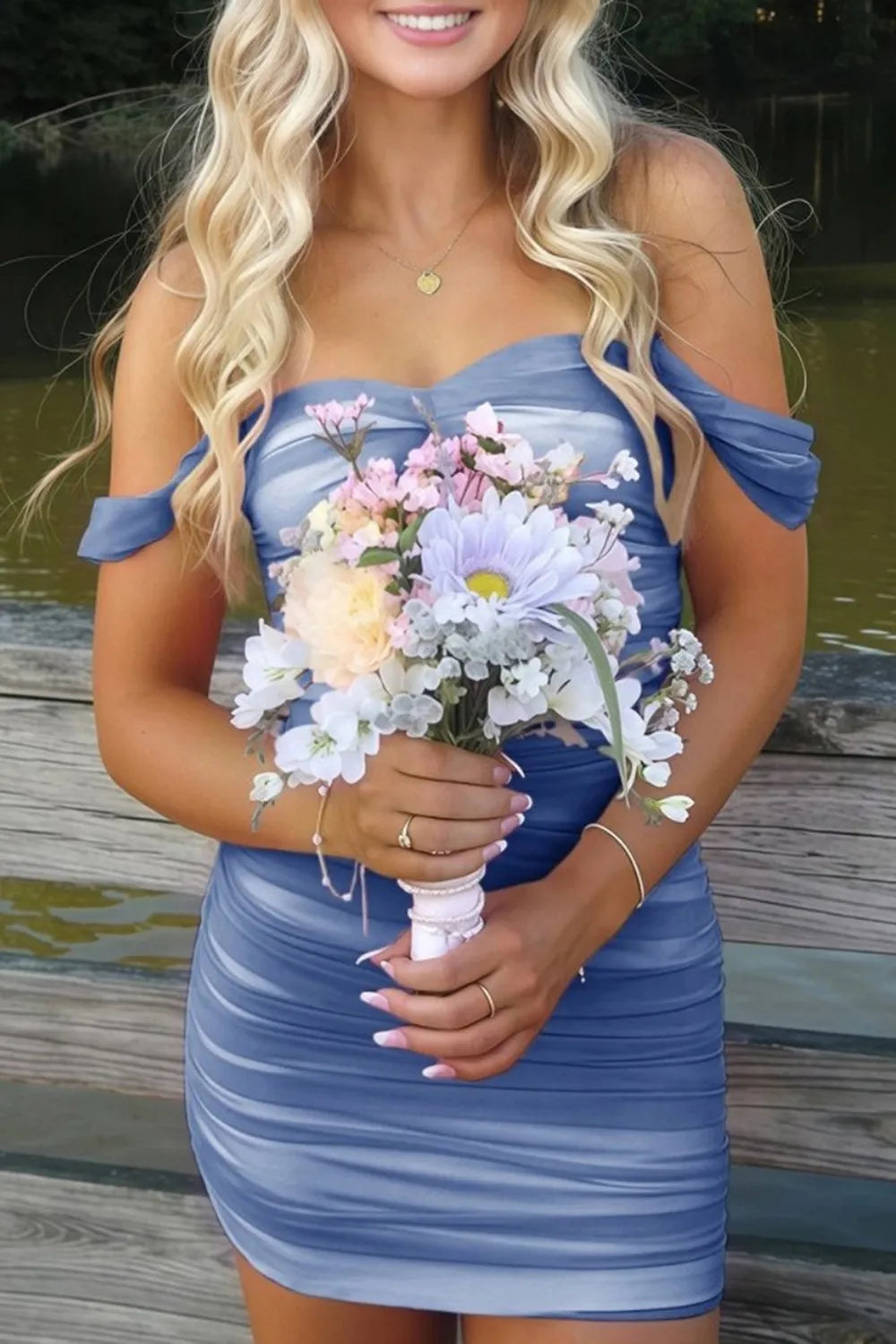 Off-the-Shoulder Ruched Mesh Homecoming Dress | Sweetheart Neckline Bodycon Short Prom Gown