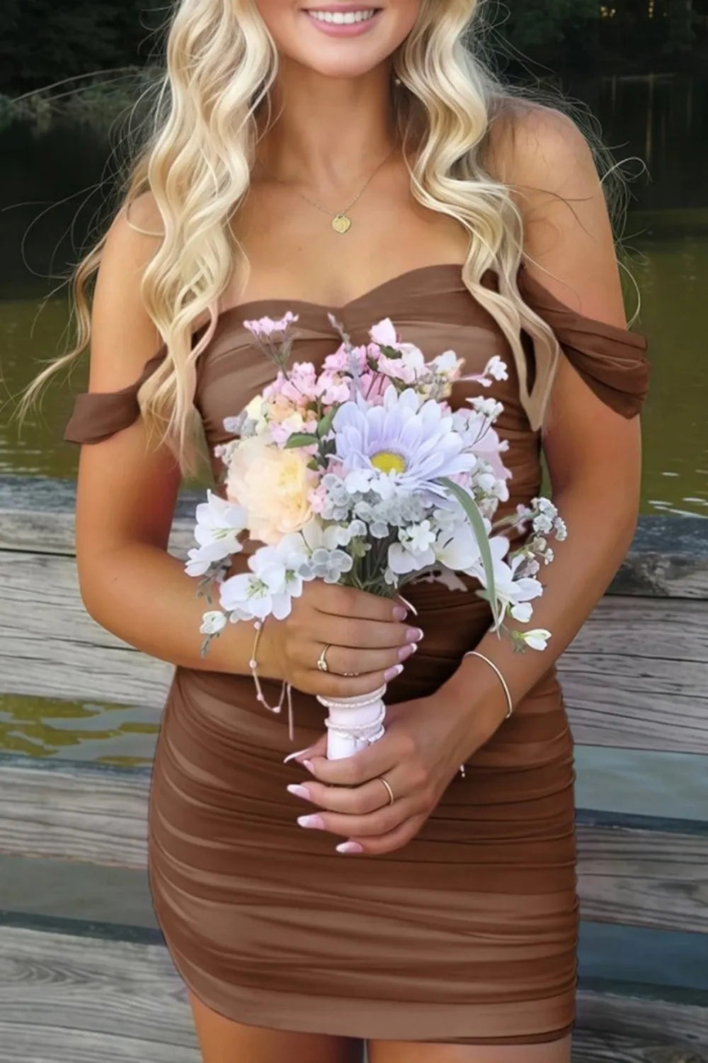 Off-the-Shoulder Ruched Mesh Homecoming Dress | Sweetheart Neckline Bodycon Short Prom Gown