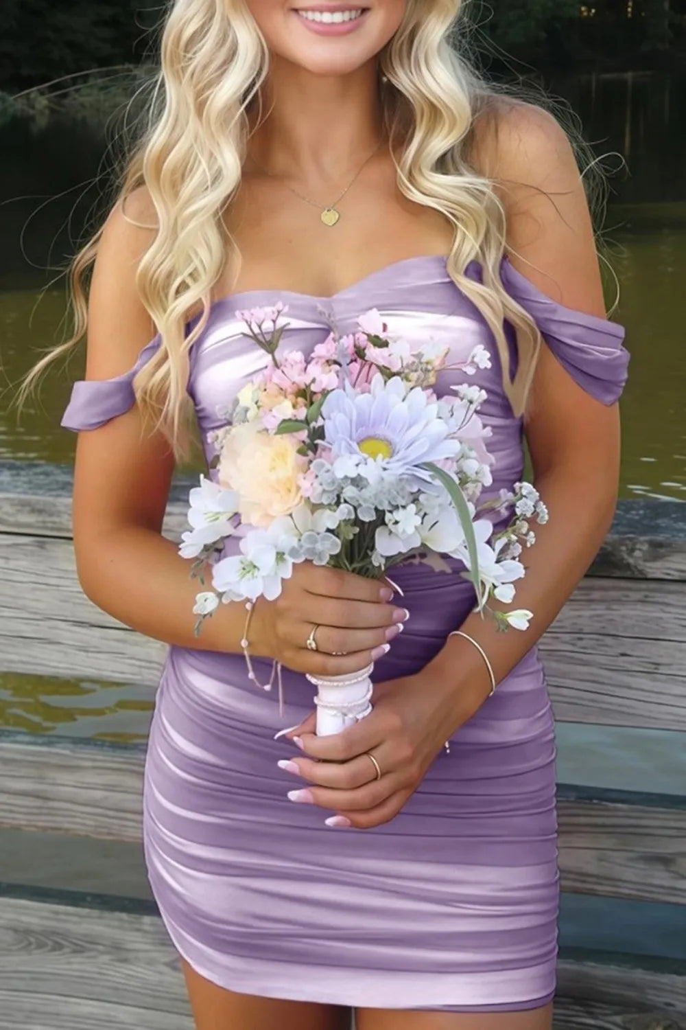 Off-the-Shoulder Ruched Mesh Homecoming Dress | Sweetheart Neckline Bodycon Short Prom Gown