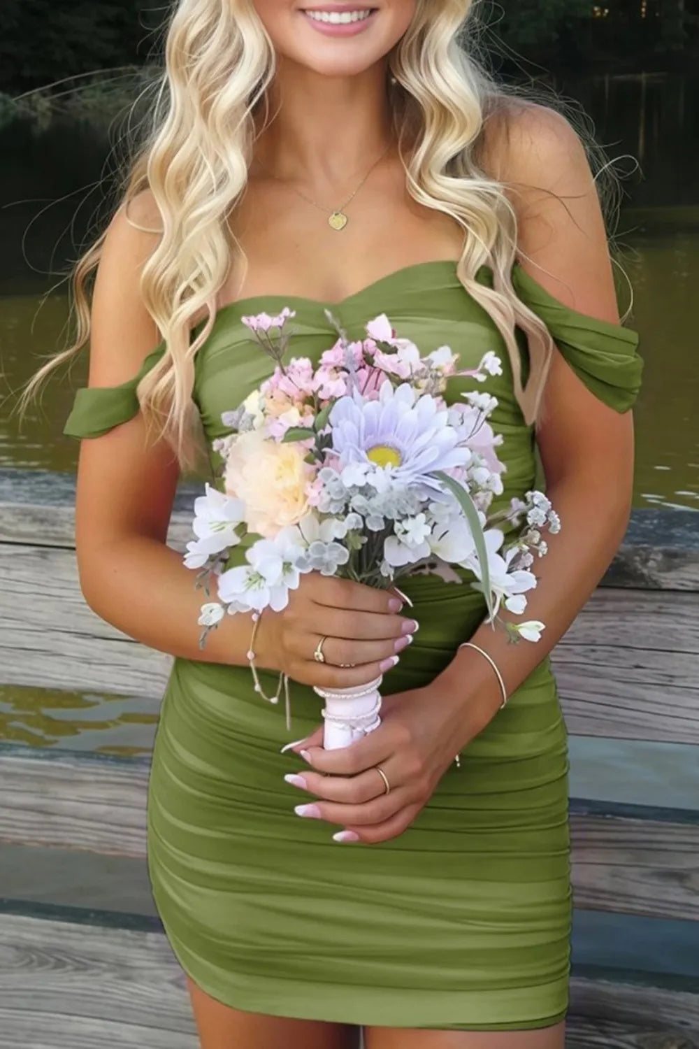Off-the-Shoulder Ruched Mesh Homecoming Dress | Sweetheart Neckline Bodycon Short Prom Gown
