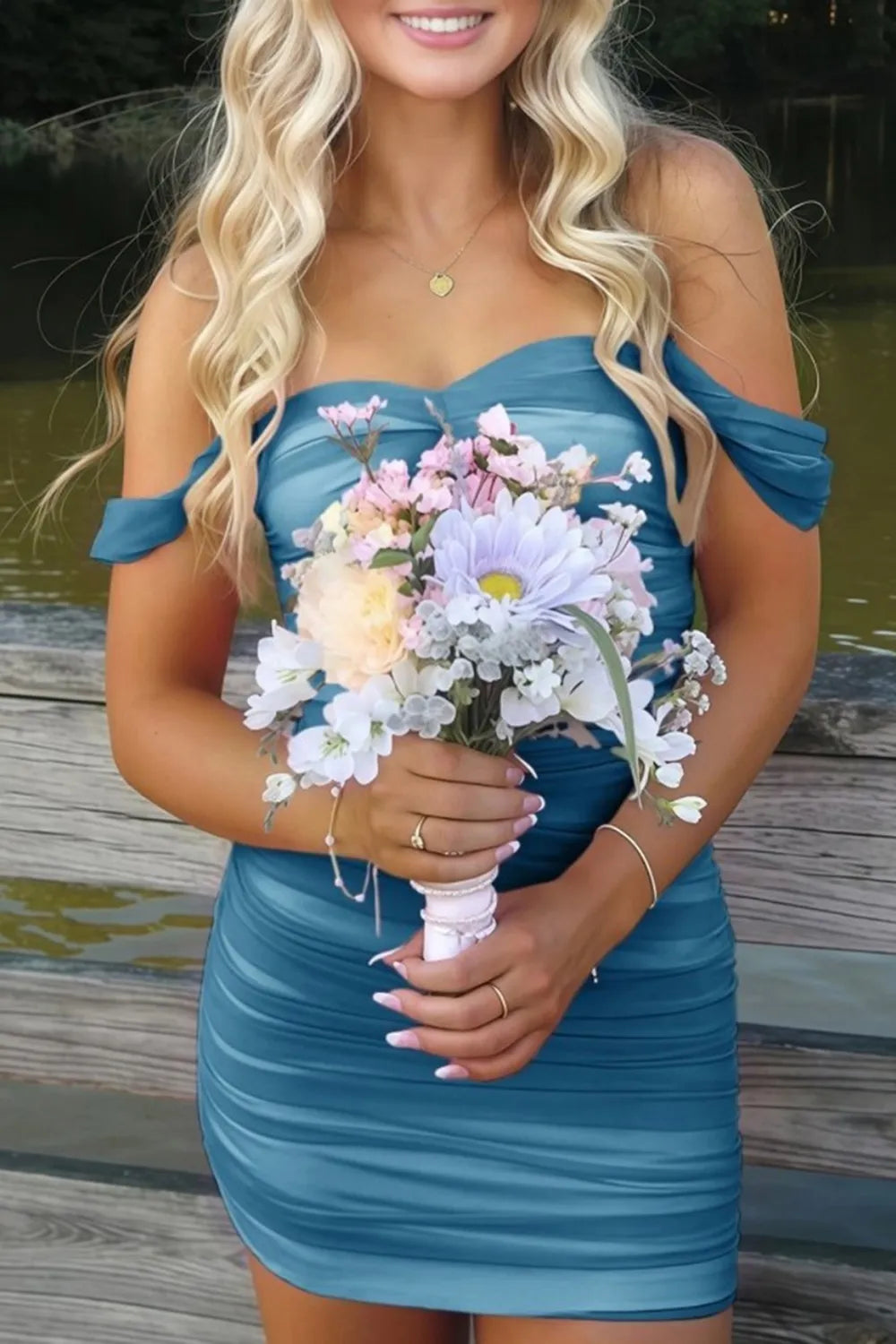 Off-the-Shoulder Ruched Mesh Homecoming Dress | Sweetheart Neckline Bodycon Short Prom Gown