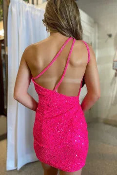 One-Shoulder Sequin Homecoming Dress | Bodycon Mini with Cutout Back