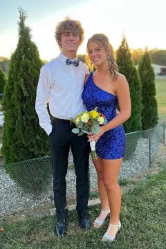 One-Shoulder Sequin Homecoming Dress | Bodycon Mini with Cutout Back