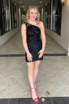 One-Shoulder Sequin Homecoming Dress | Bodycon Mini with Cutout Back