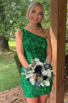 One-Shoulder Sequin Homecoming Dress | Bodycon Mini with Cutout Back