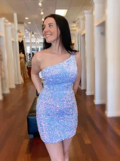 One-Shoulder Sequin Homecoming Dress | Bodycon Mini with Cutout Back