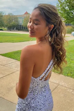 One-Shoulder Sequin Homecoming Dress | Bodycon Mini with Cutout Back