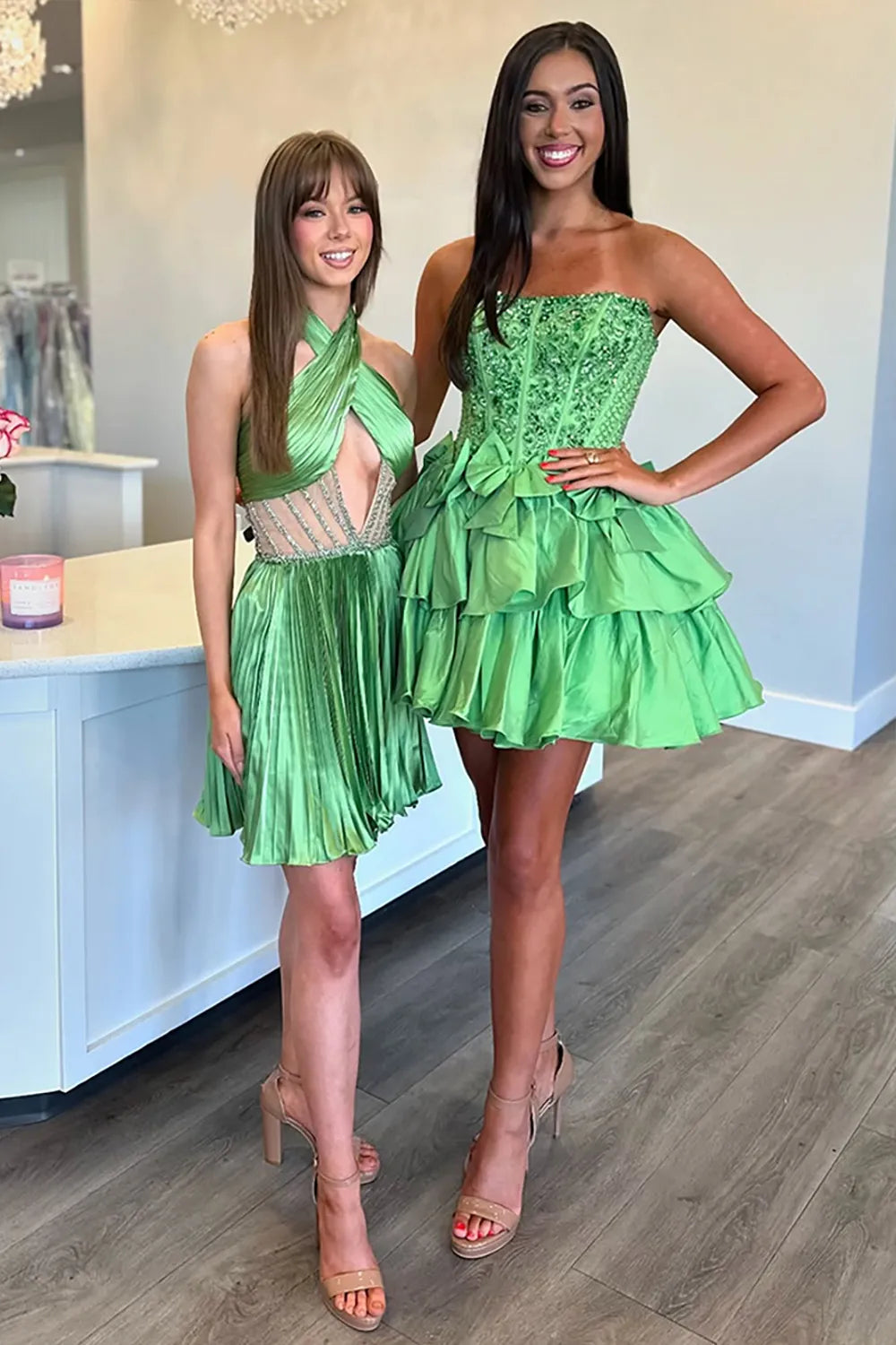 Strapless Sequin Corset Homecoming Dress | Tiered Ruffle Skirt with Bow Short Prom Gown
