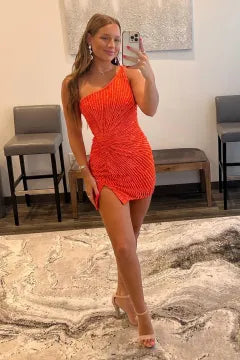 One Shoulder Sunburst Sequin Homecoming Dress | Multi Strap Open Back Bodycon Mini Dress