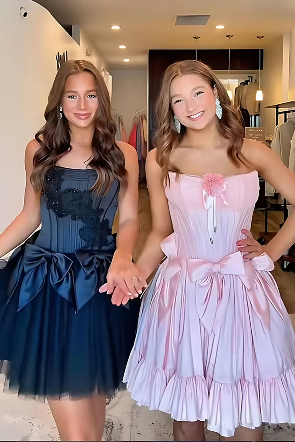 Strapless Corset Homecoming Dress with Satin Bow & Tulle Skirt