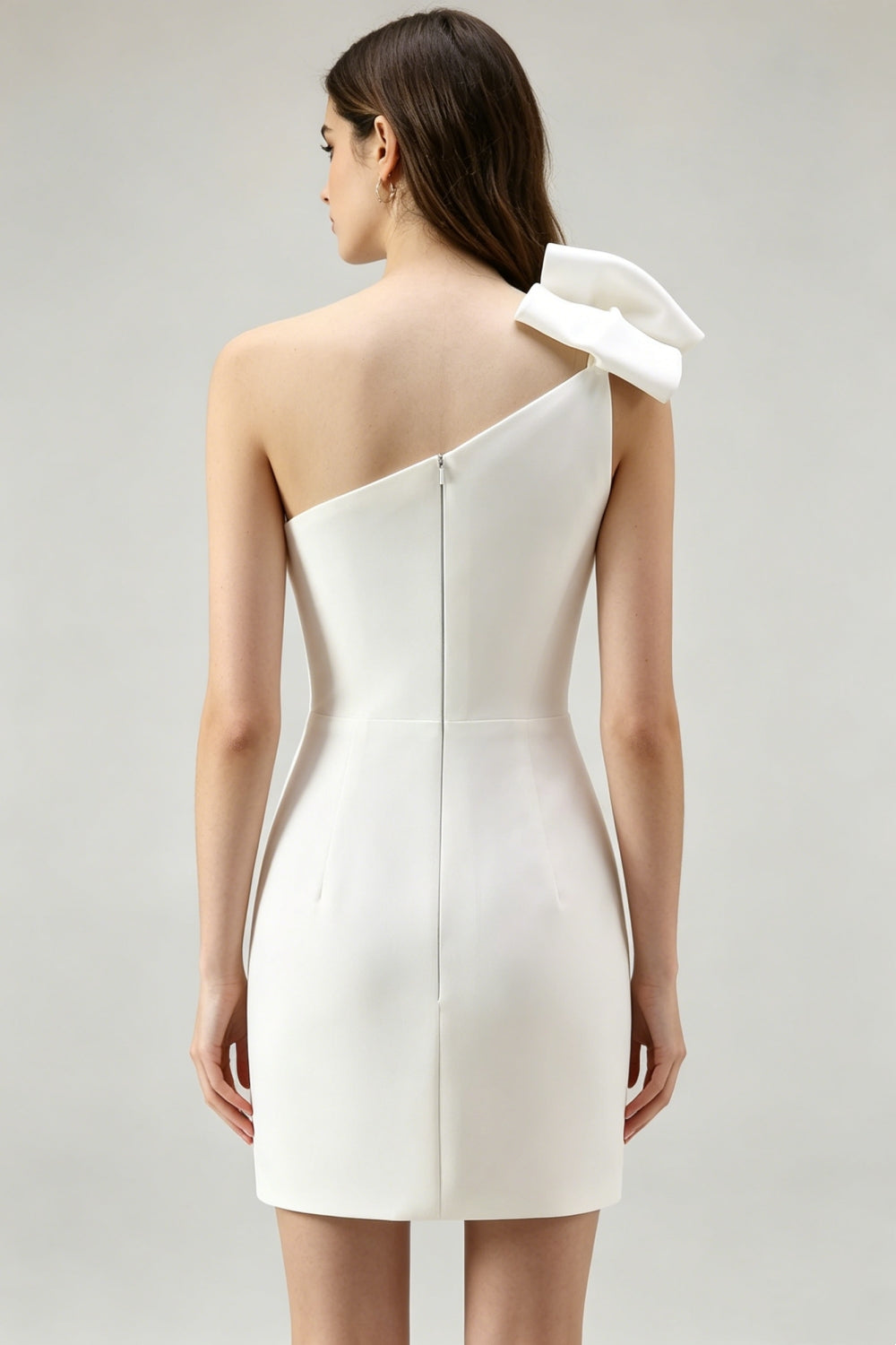 White One Shoulder Bodycon Short Homecoming Dress with Bow