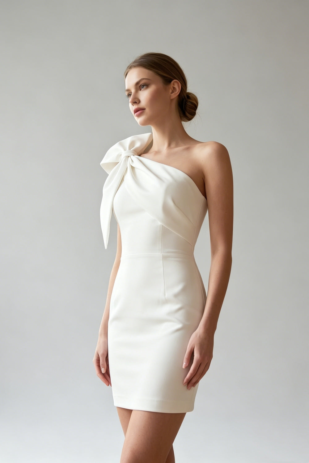 White One Shoulder Bodycon Short Homecoming Dress with Bow