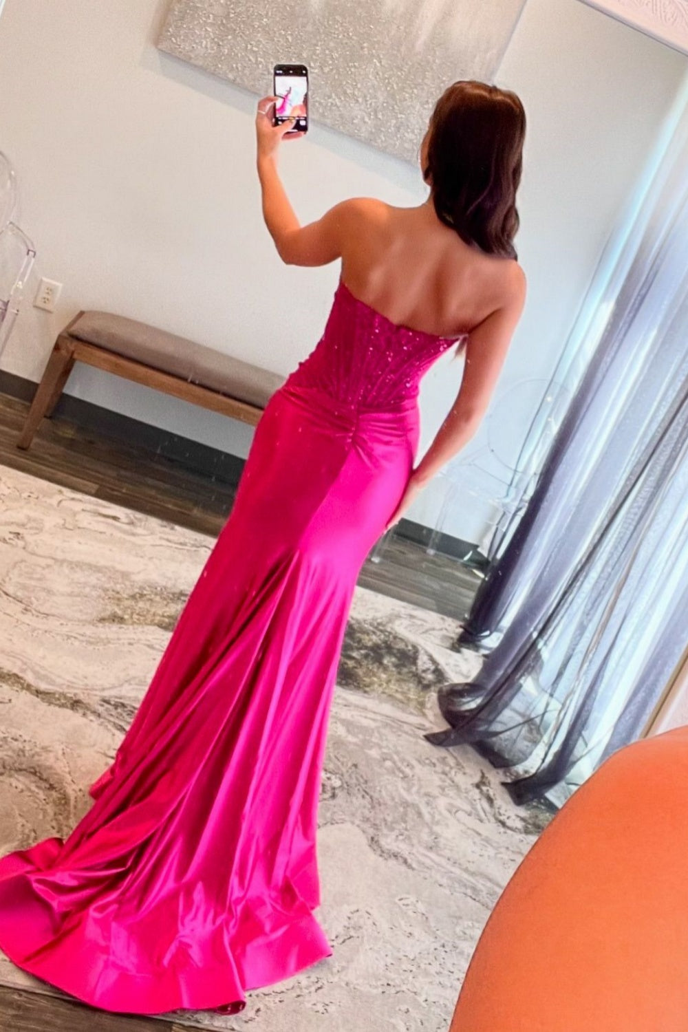 Dusty Blue Mermaid Satin Appliques Long Corset Prom Dress with Slit
