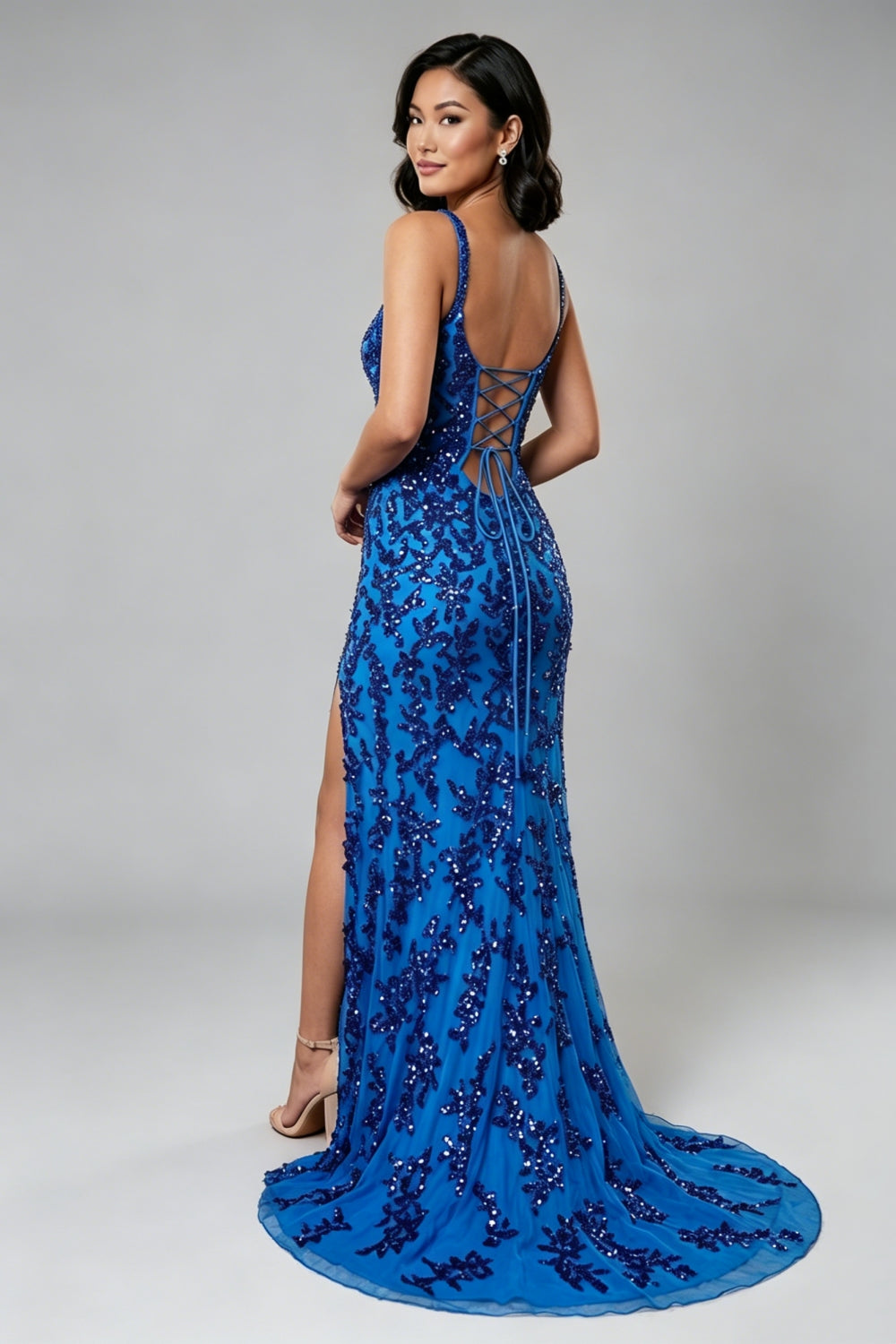 Sparkly Royal Blue Mermaid Sequin Long Prom Dress with Slit