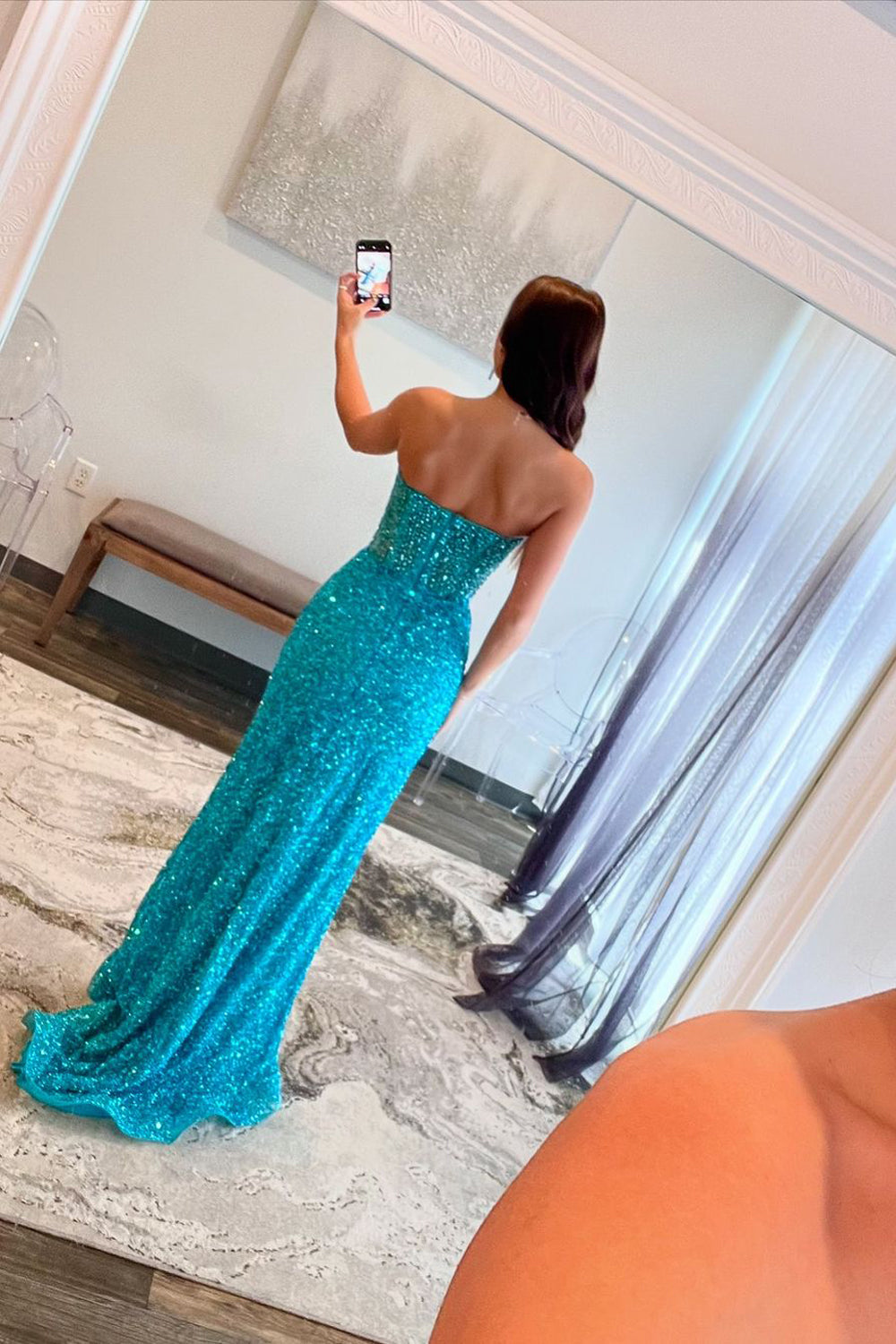Sparkly Turquoise Sweetheart Mermaid Sequin Long Prom Dress with Beading