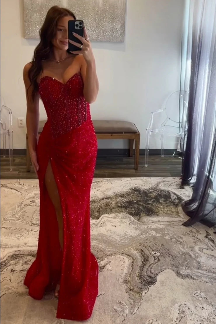 Sparkly Turquoise Sweetheart Mermaid Sequin Long Prom Dress with Beading