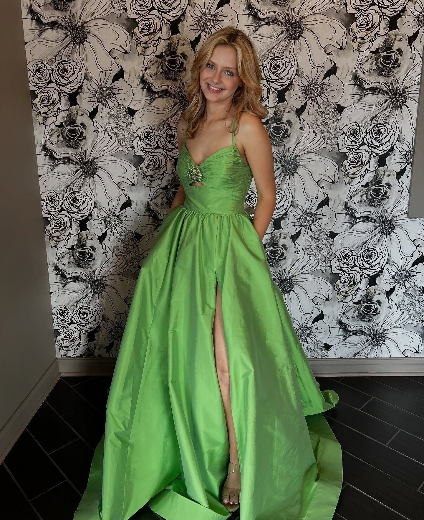 Orange Spaghetti Straps A-Line Satin Long Prom Dress with Slit