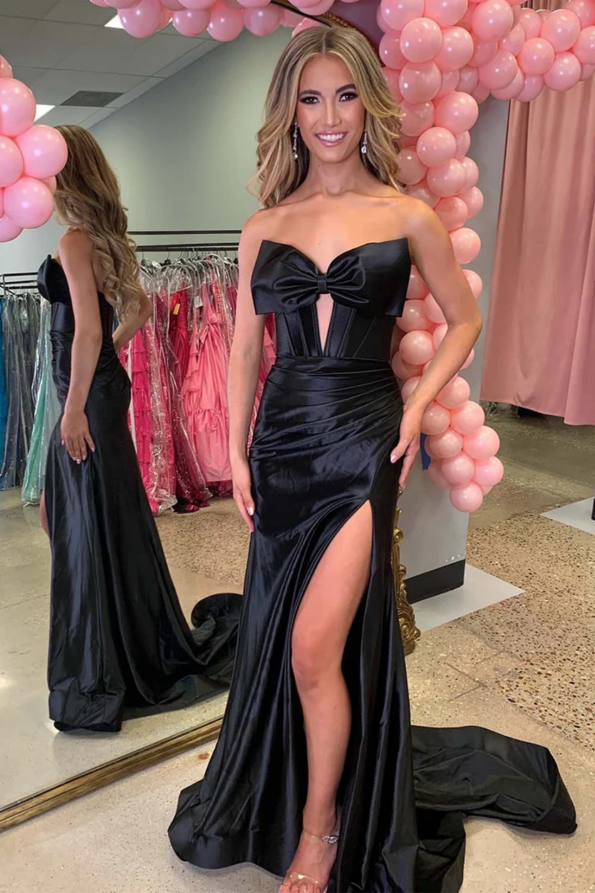 Red Sweetheart Satin Mermaid Long Corset Prom Dress with Slit
