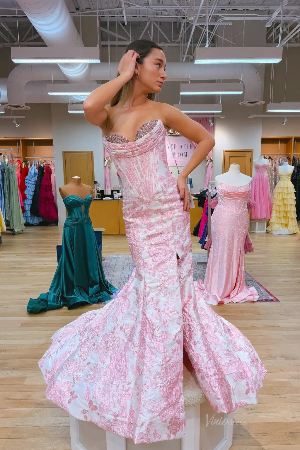 Lilac Jacquard Sweetheart Mermaid Long Prom Dress with Beading