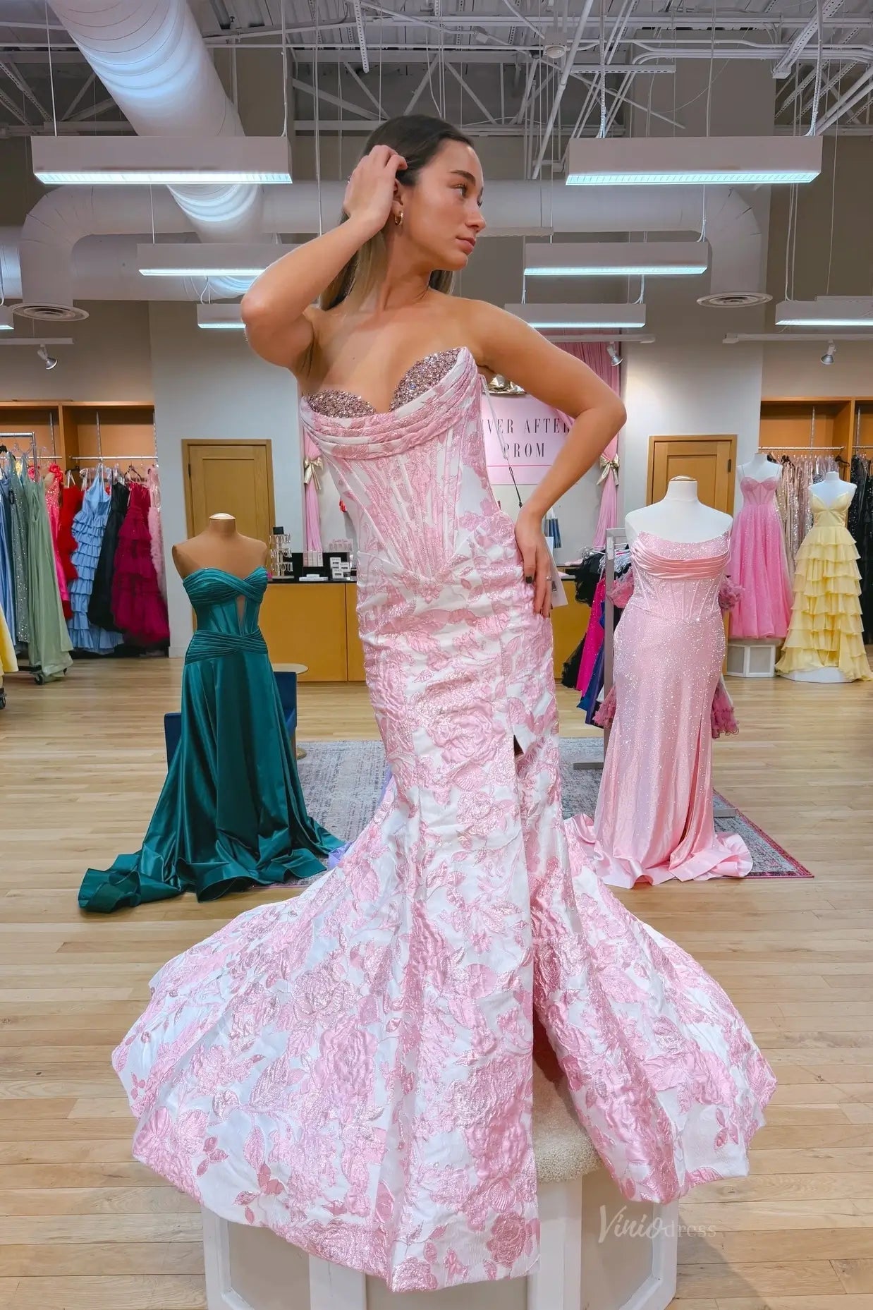 Lilac Jacquard Sweetheart Mermaid Long Prom Dress with Beading