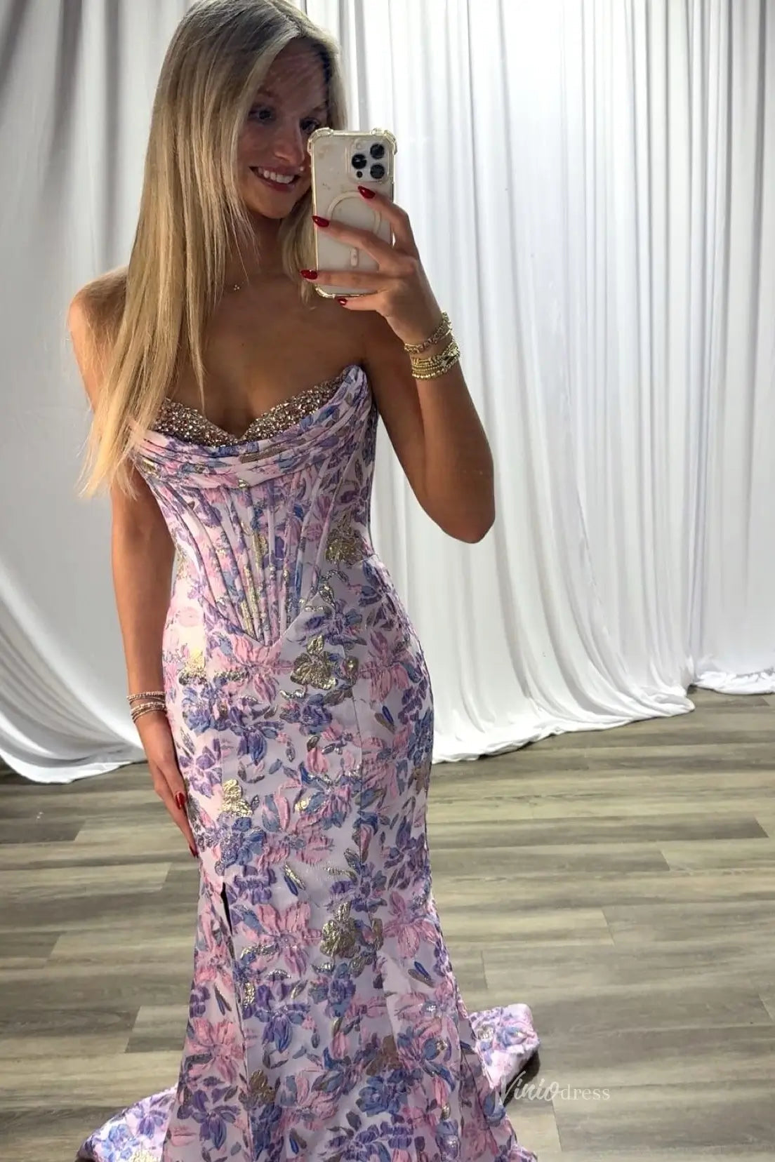Lilac Jacquard Sweetheart Mermaid Long Prom Dress with Beading