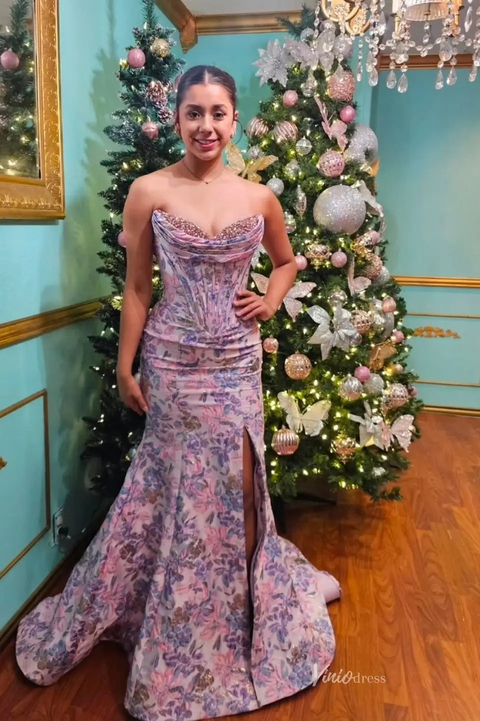 Lilac Jacquard Sweetheart Mermaid Long Prom Dress with Beading