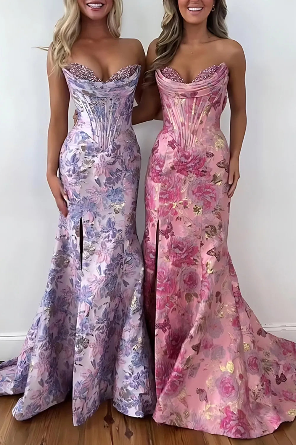 Lilac Jacquard Sweetheart Mermaid Long Prom Dress with Beading