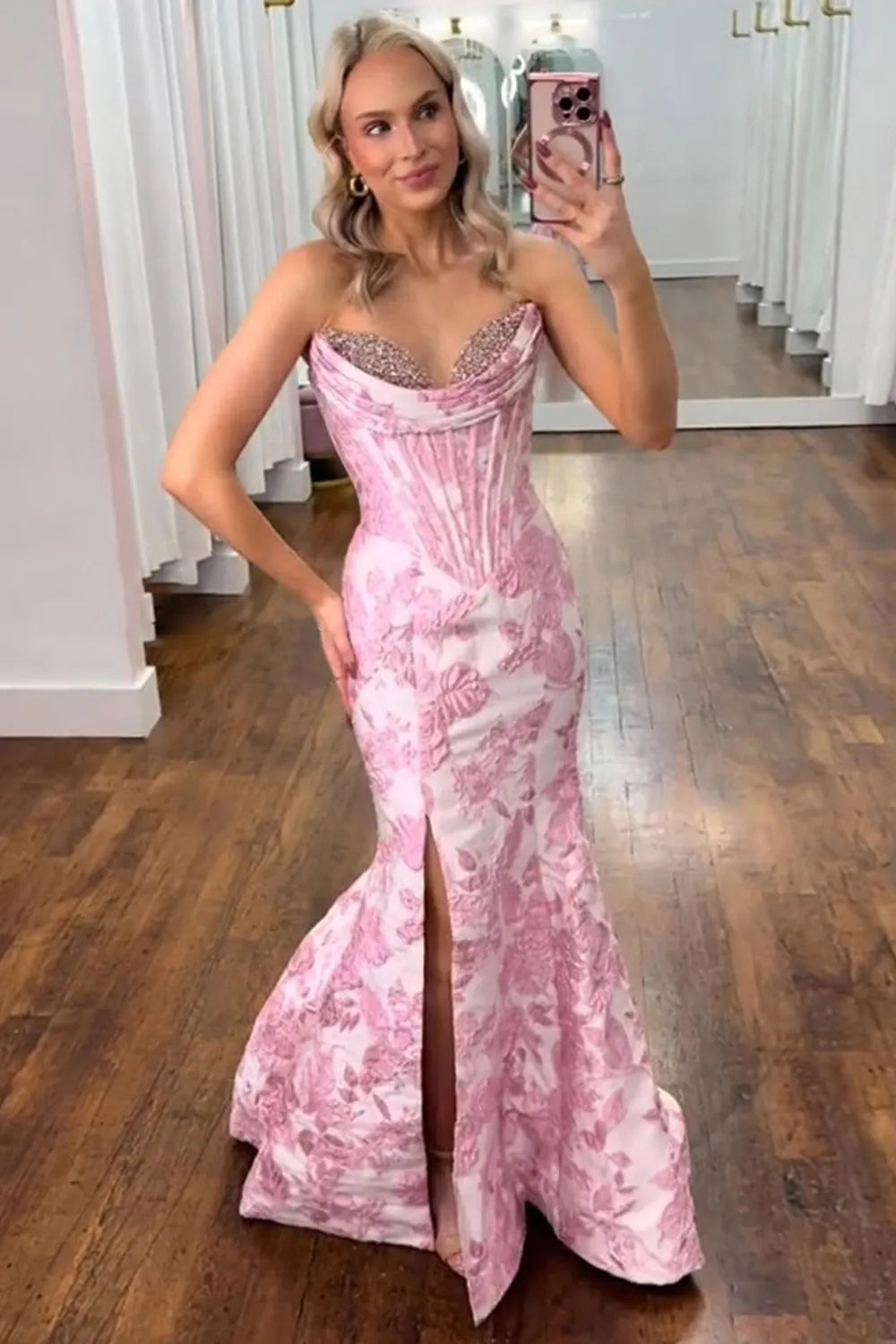 Lilac Jacquard Sweetheart Mermaid Long Prom Dress with Beading