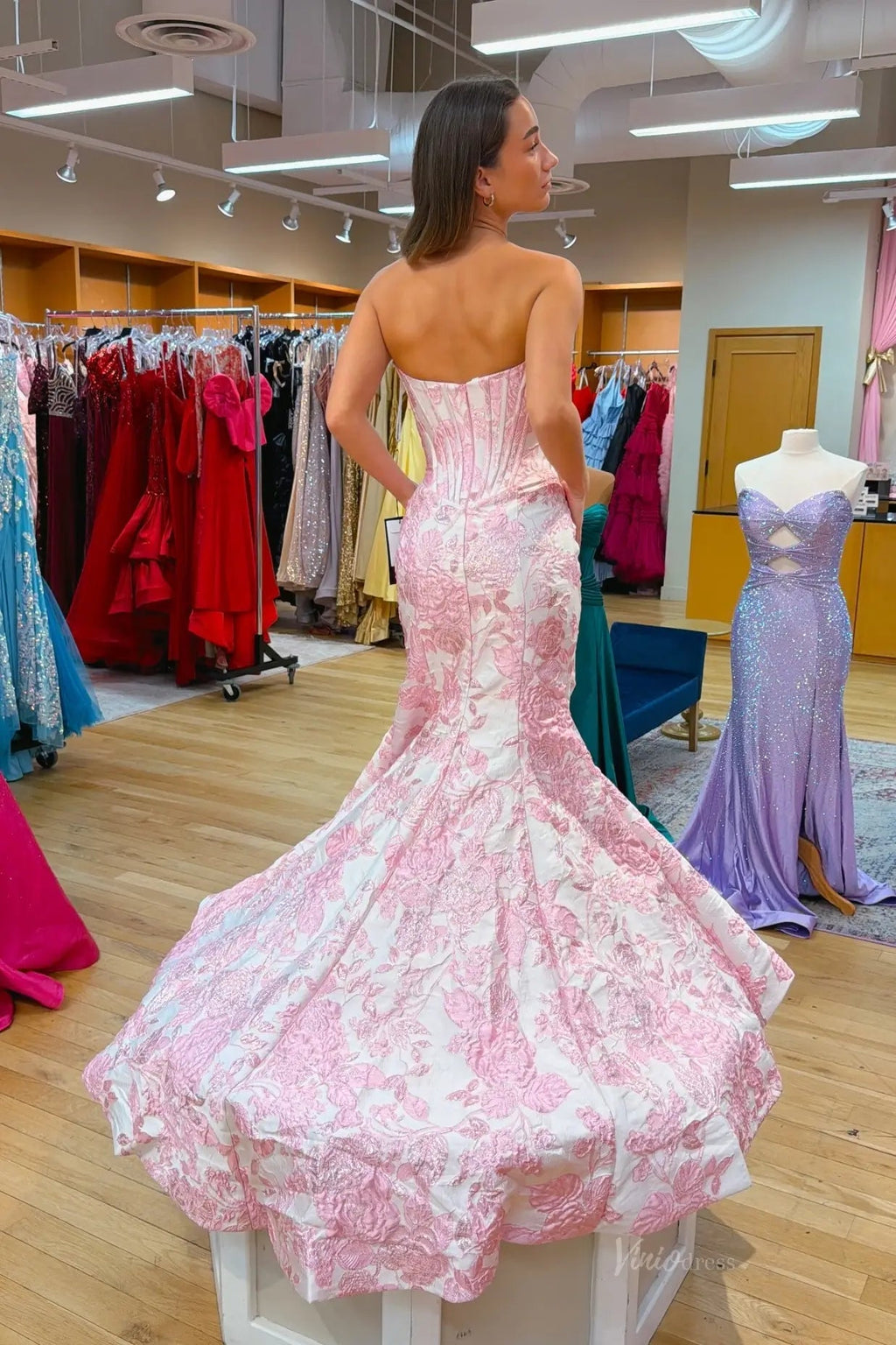 Lilac Jacquard Sweetheart Mermaid Long Prom Dress with Beading