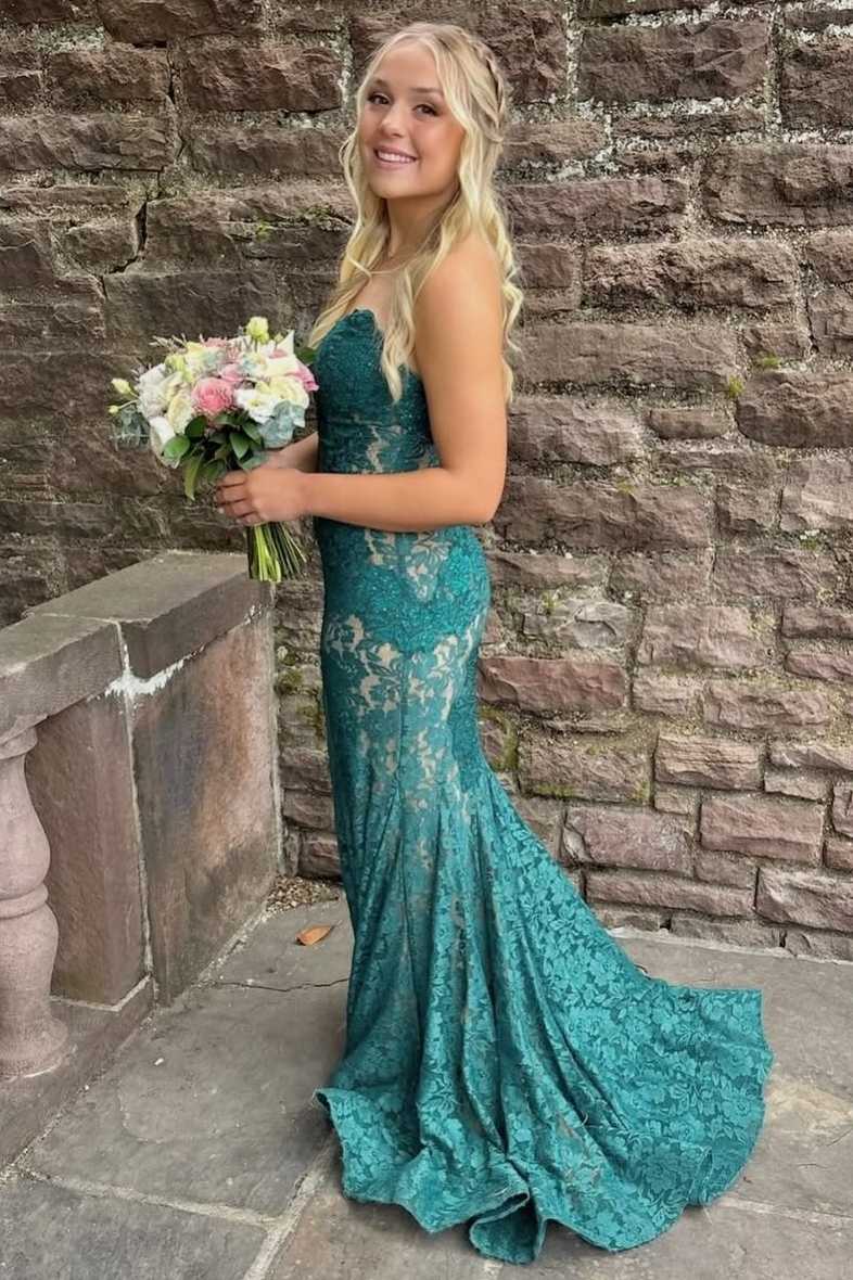 Red Sweetheart Lace Mermaid Long Prom Dress
