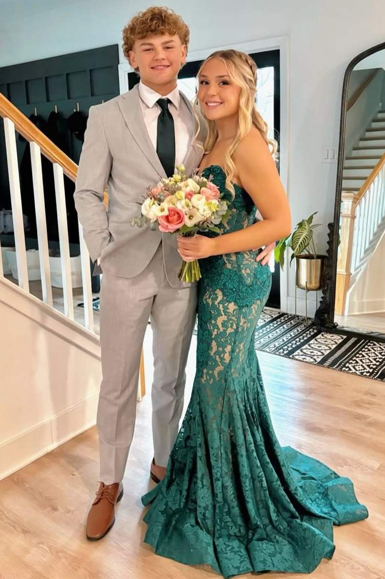 Red Sweetheart Lace Mermaid Long Prom Dress
