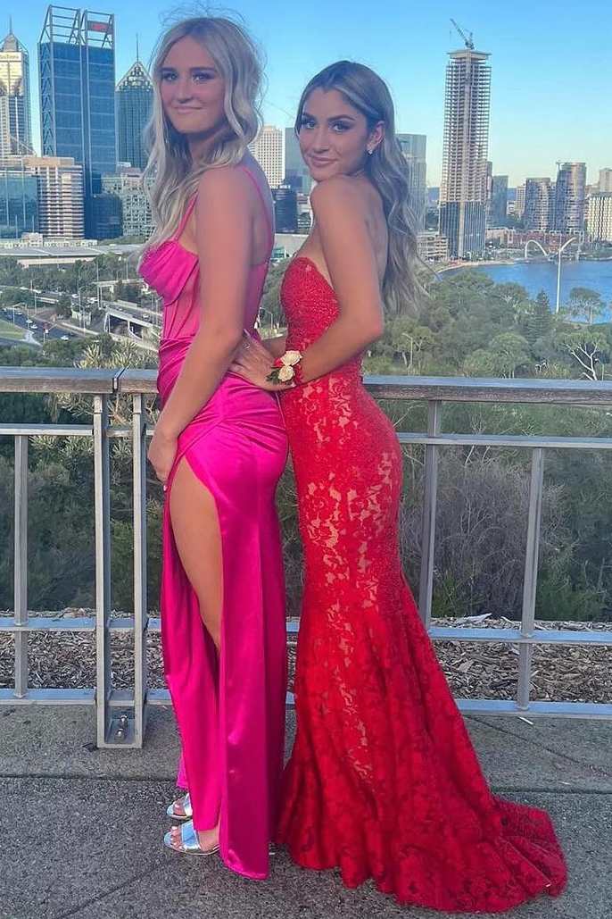 Red Sweetheart Lace Mermaid Long Prom Dress