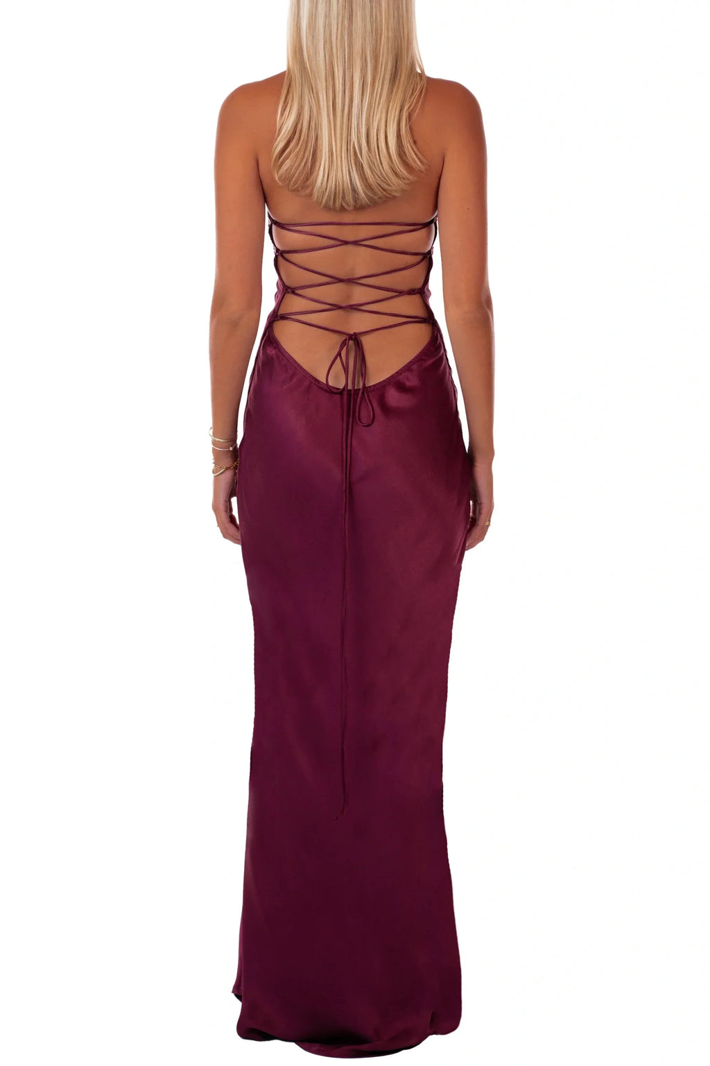 Burgundy Spaghetti Straps Satin Mermaid Long Prom Dress with Sequins