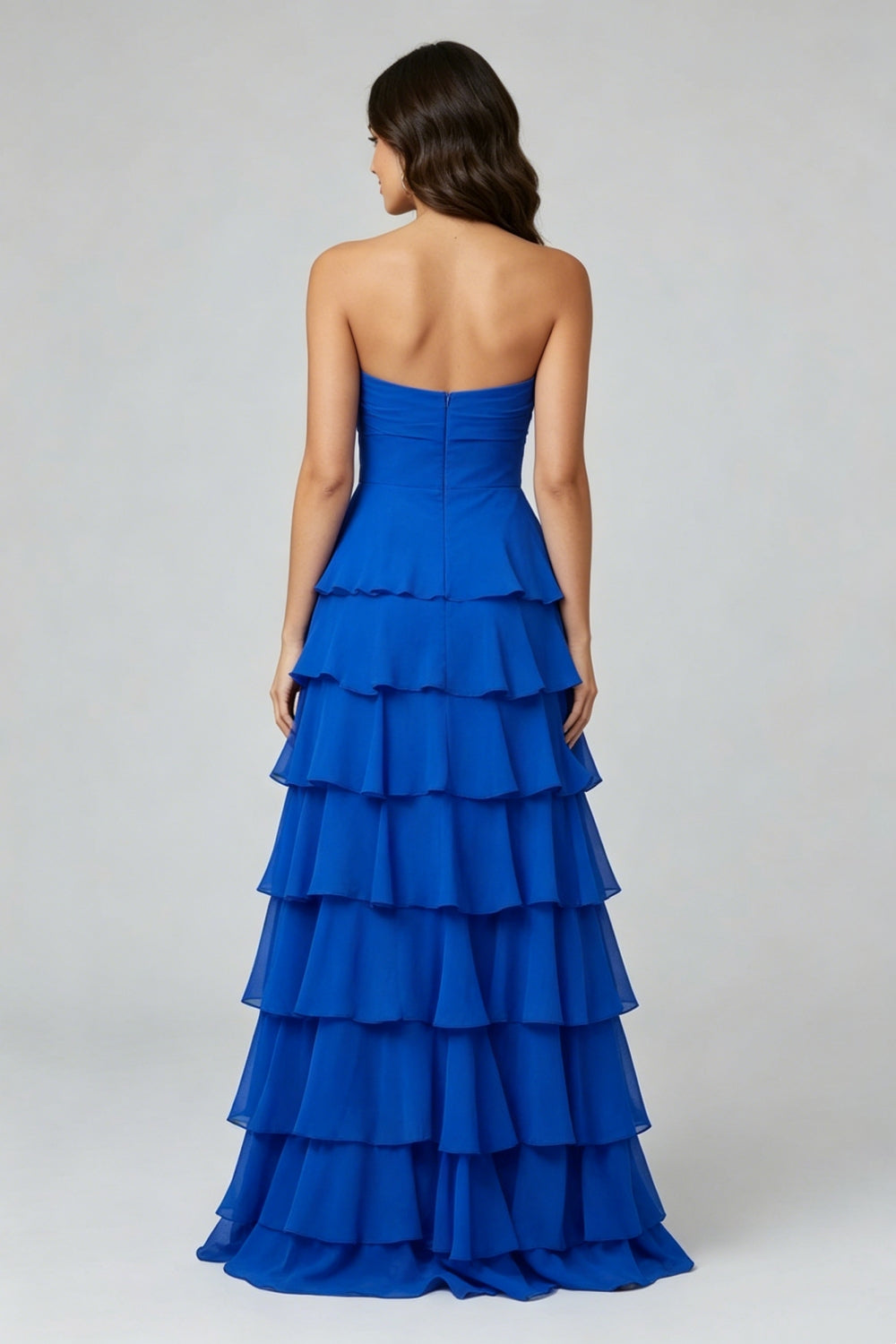 Royal Blue Sweetheart Chiffon A-Line Tiered Long Prom Dress with Slit