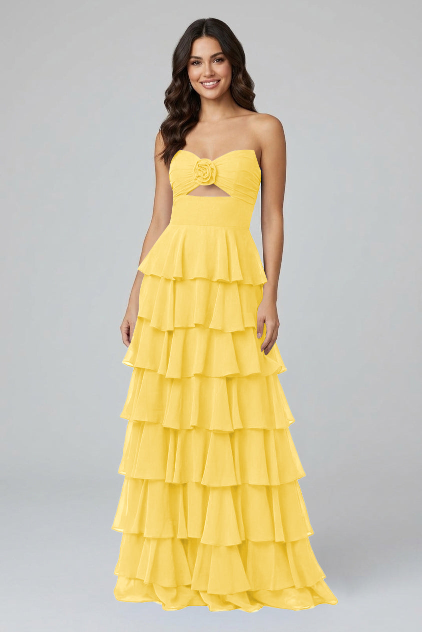 Royal Blue Sweetheart Chiffon A-Line Tiered Long Prom Dress with Slit