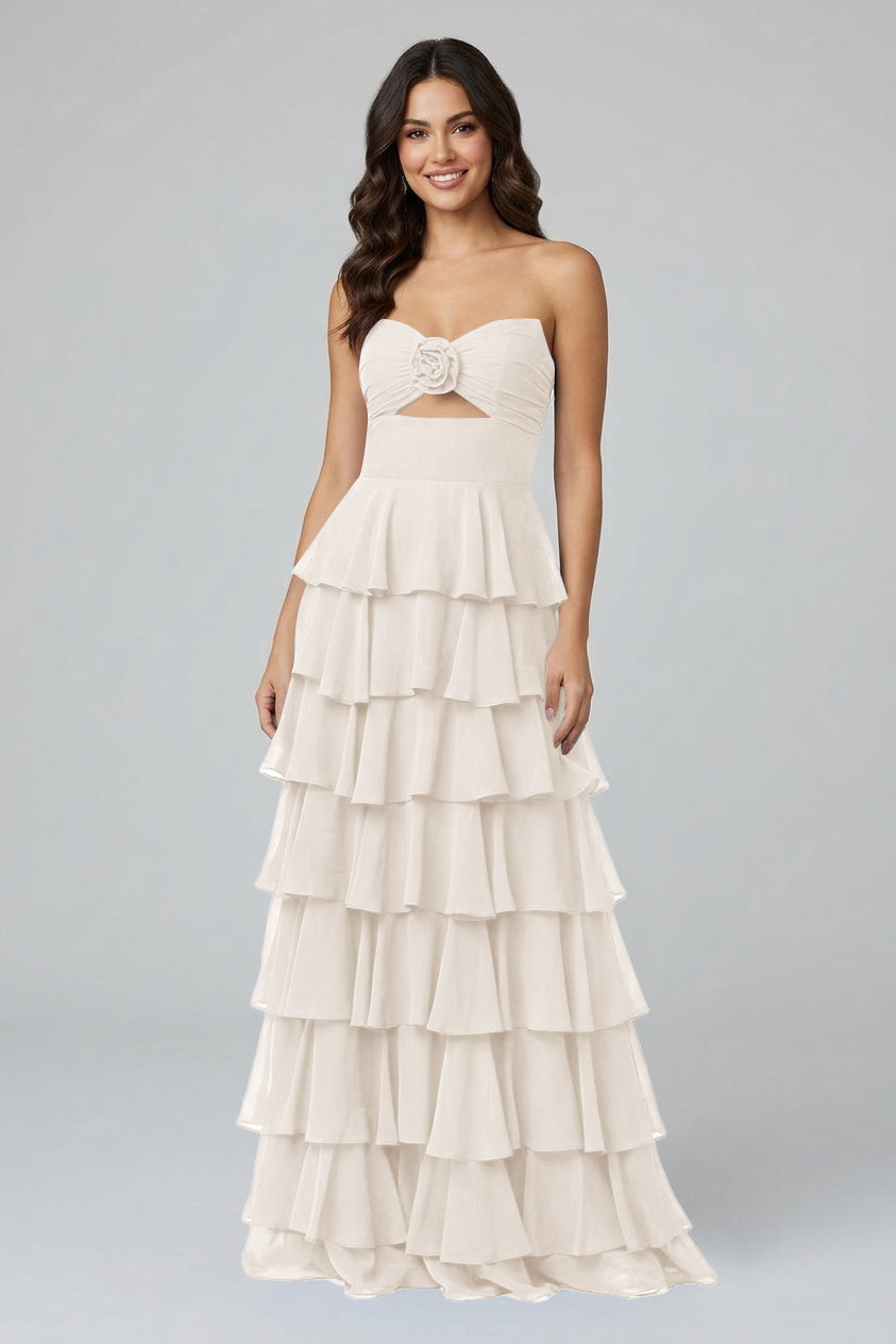 Royal Blue Sweetheart Chiffon A-Line Tiered Long Prom Dress with Slit