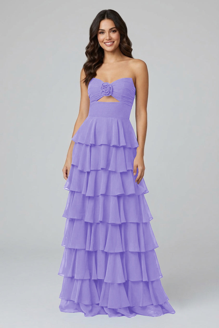 Royal Blue Sweetheart Chiffon A-Line Tiered Long Prom Dress with Slit