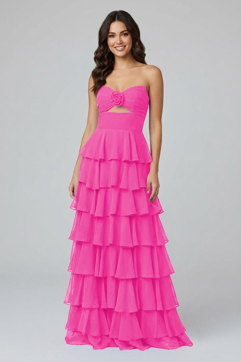 Royal Blue Sweetheart Chiffon A-Line Tiered Long Prom Dress with Slit