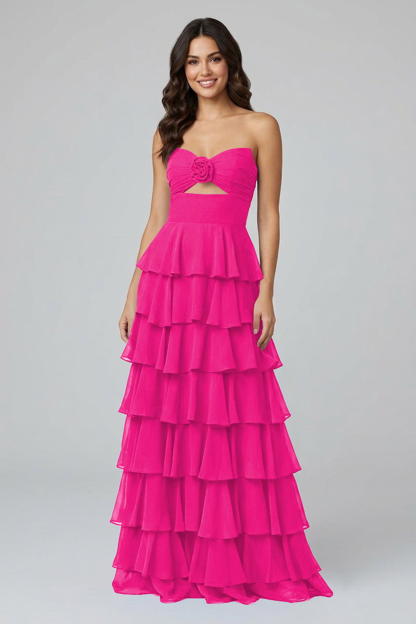 Royal Blue Sweetheart Chiffon A-Line Tiered Long Prom Dress with Slit