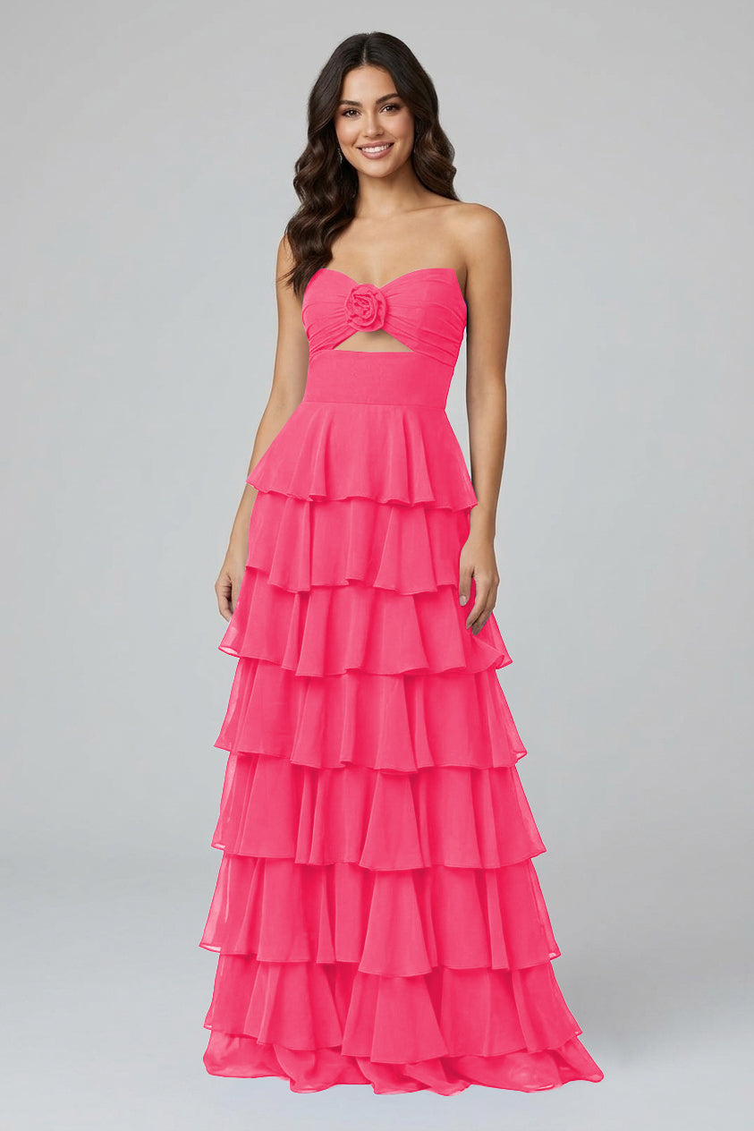 Royal Blue Sweetheart Chiffon A-Line Tiered Long Prom Dress with Slit