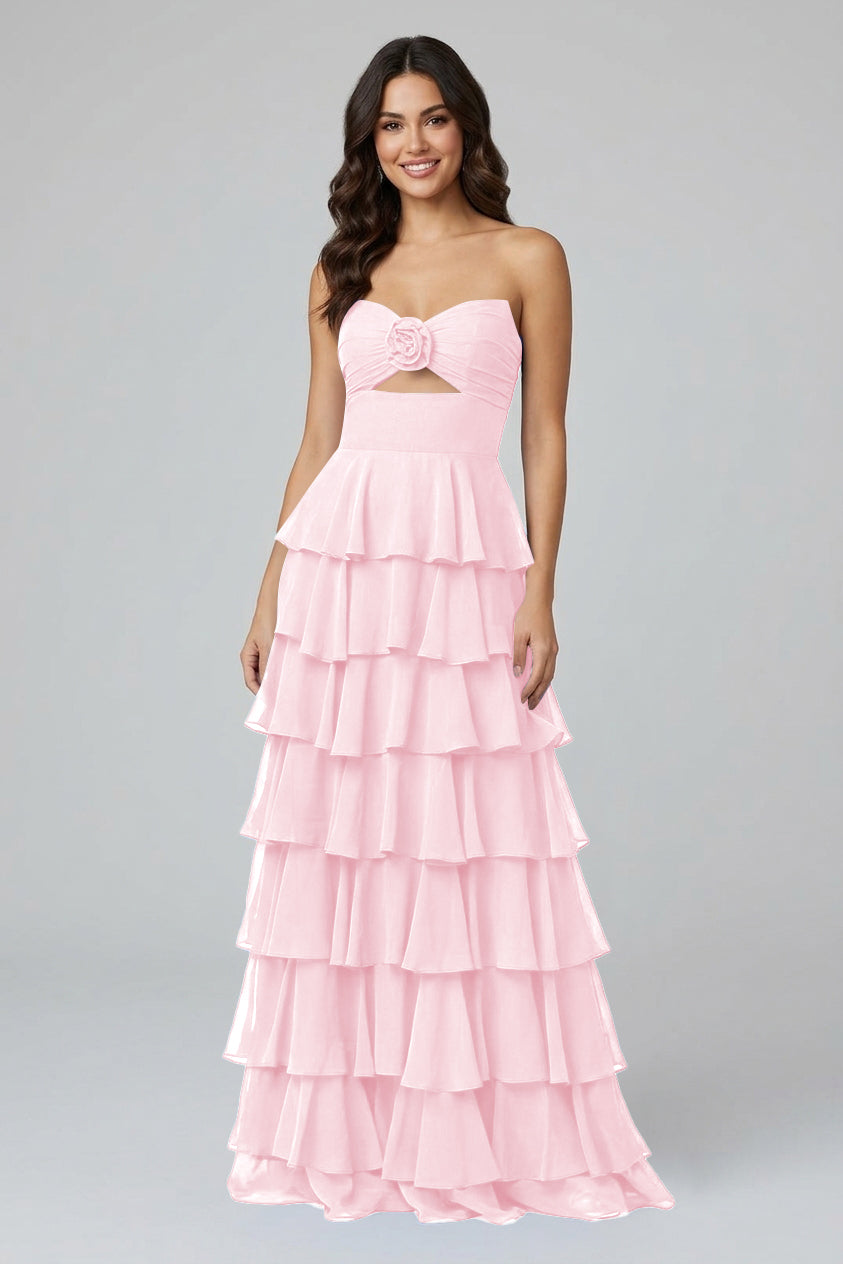 Royal Blue Sweetheart Chiffon A-Line Tiered Long Prom Dress with Slit