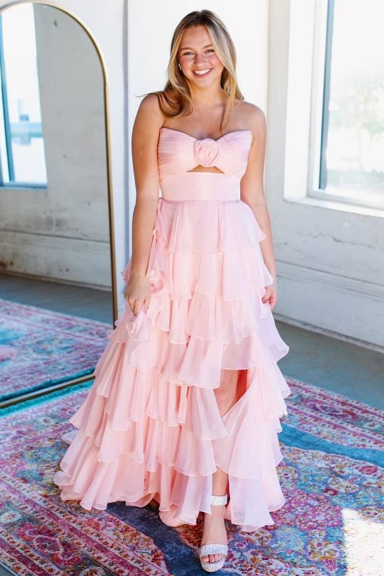 Royal Blue Sweetheart Chiffon A-Line Tiered Long Prom Dress