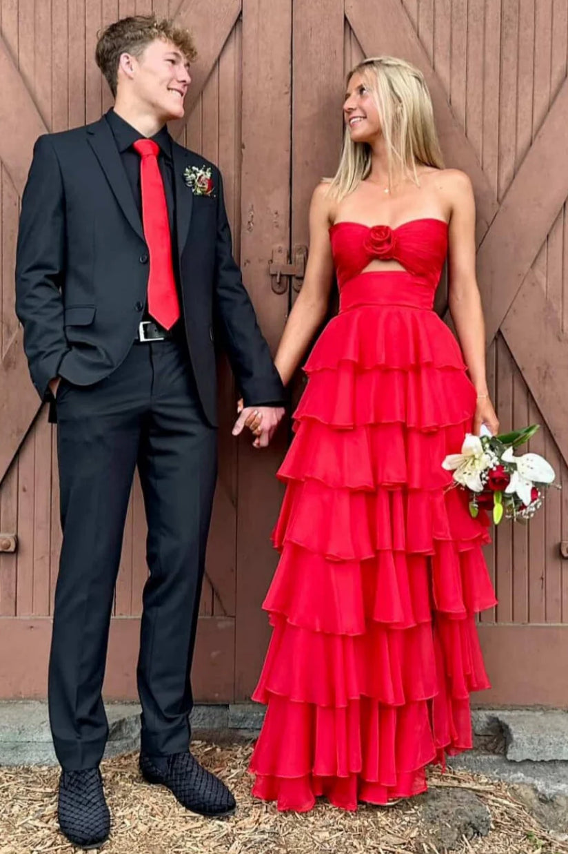 Royal Blue Sweetheart Chiffon A-Line Tiered Long Prom Dress