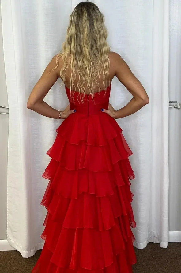 Royal Blue Sweetheart Chiffon A-Line Tiered Long Prom Dress