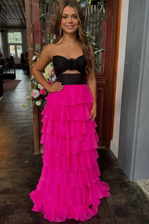 Royal Blue Sweetheart Chiffon A-Line Tiered Long Prom Dress