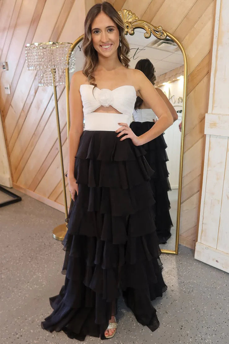 Royal Blue Sweetheart Chiffon A-Line Tiered Long Prom Dress