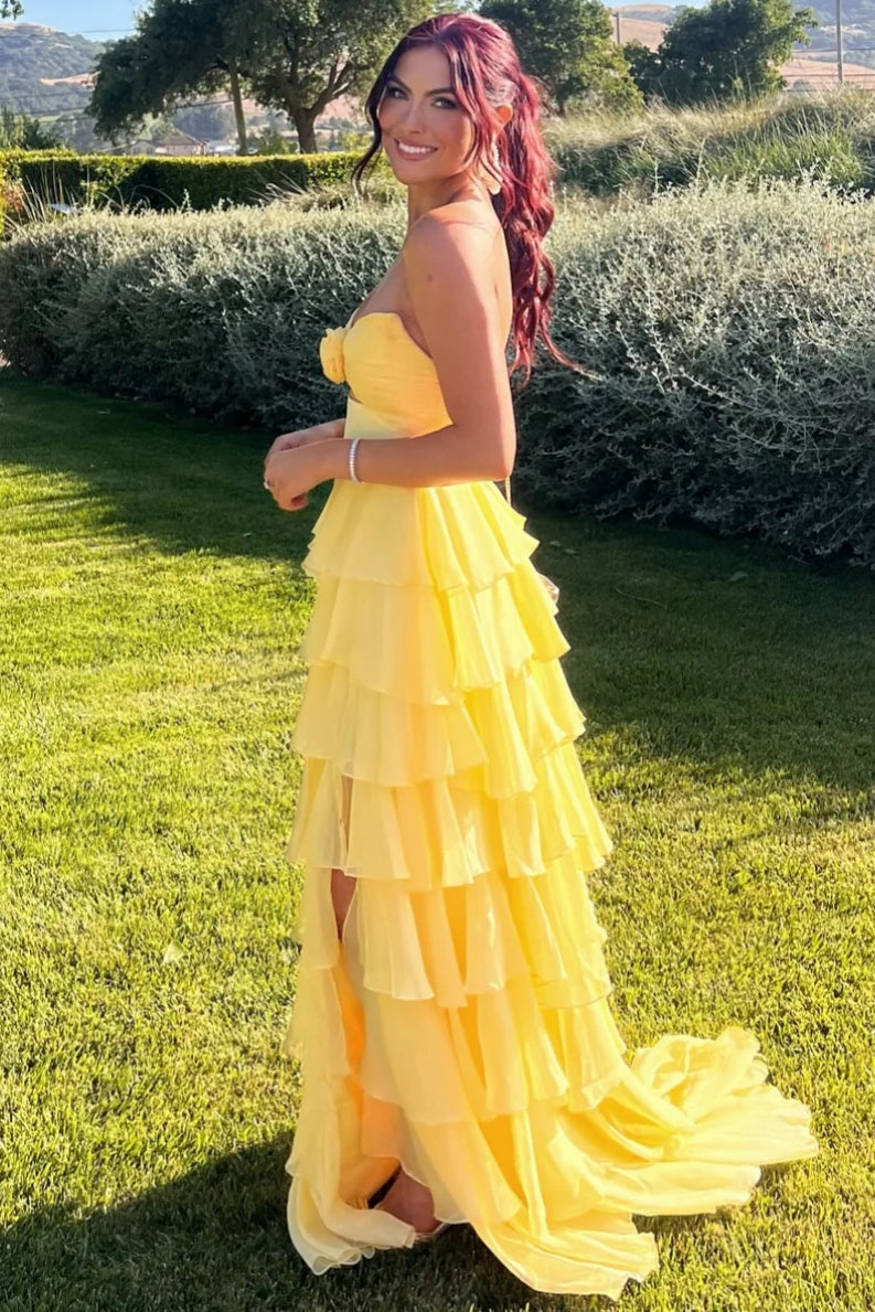 Royal Blue Sweetheart Chiffon A-Line Tiered Long Prom Dress