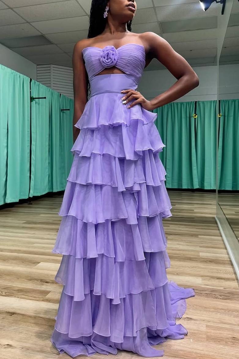 Royal Blue Sweetheart Chiffon A-Line Tiered Long Prom Dress