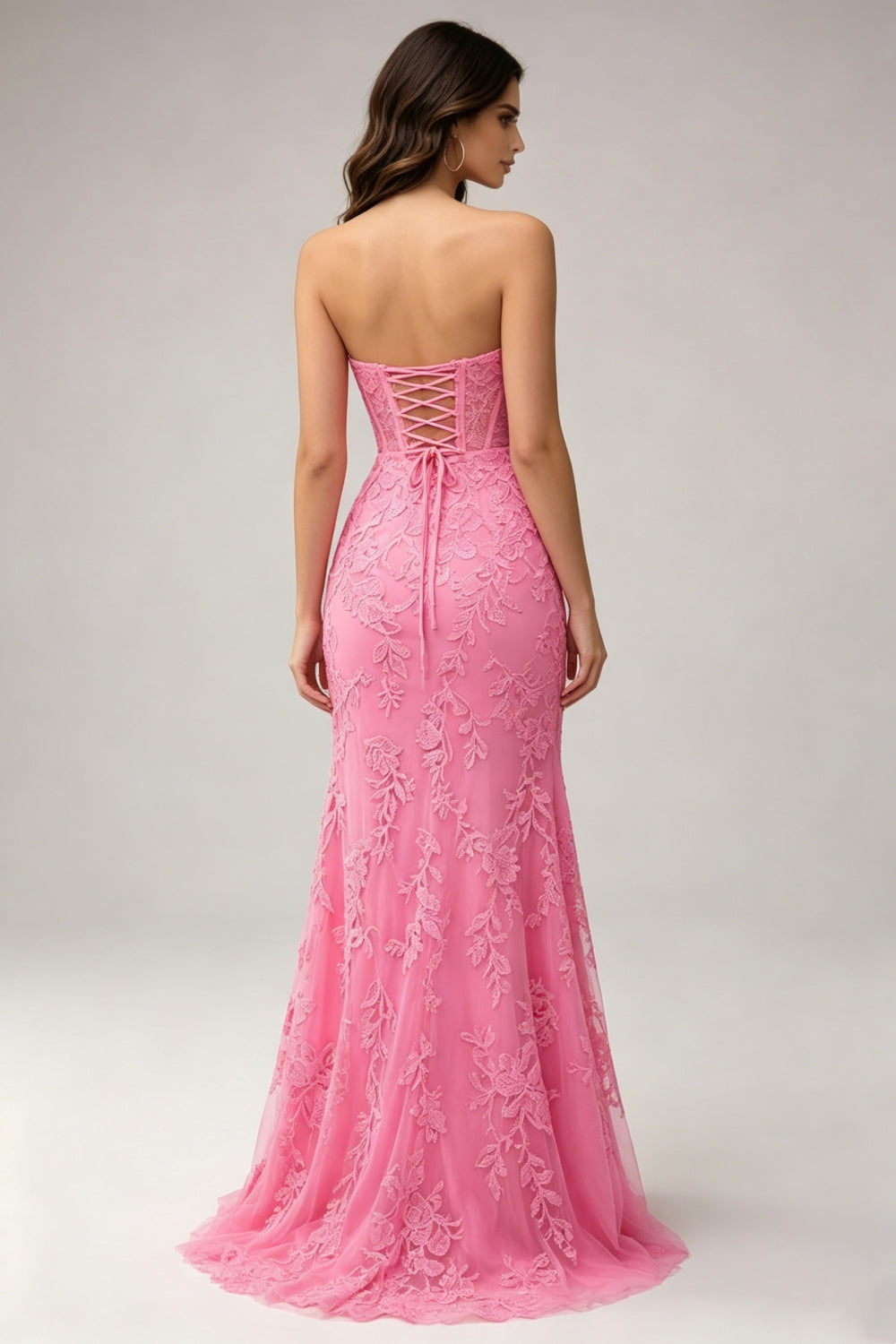 Pink Sweetheart Mermaid Appliqued Long Prom Dress with Slit